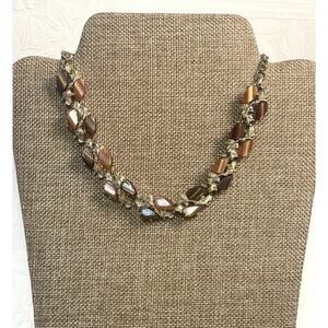 Thermoset Lucite Choker Necklace w AB Stones Tigers Eye Effect Mixed Root Beer